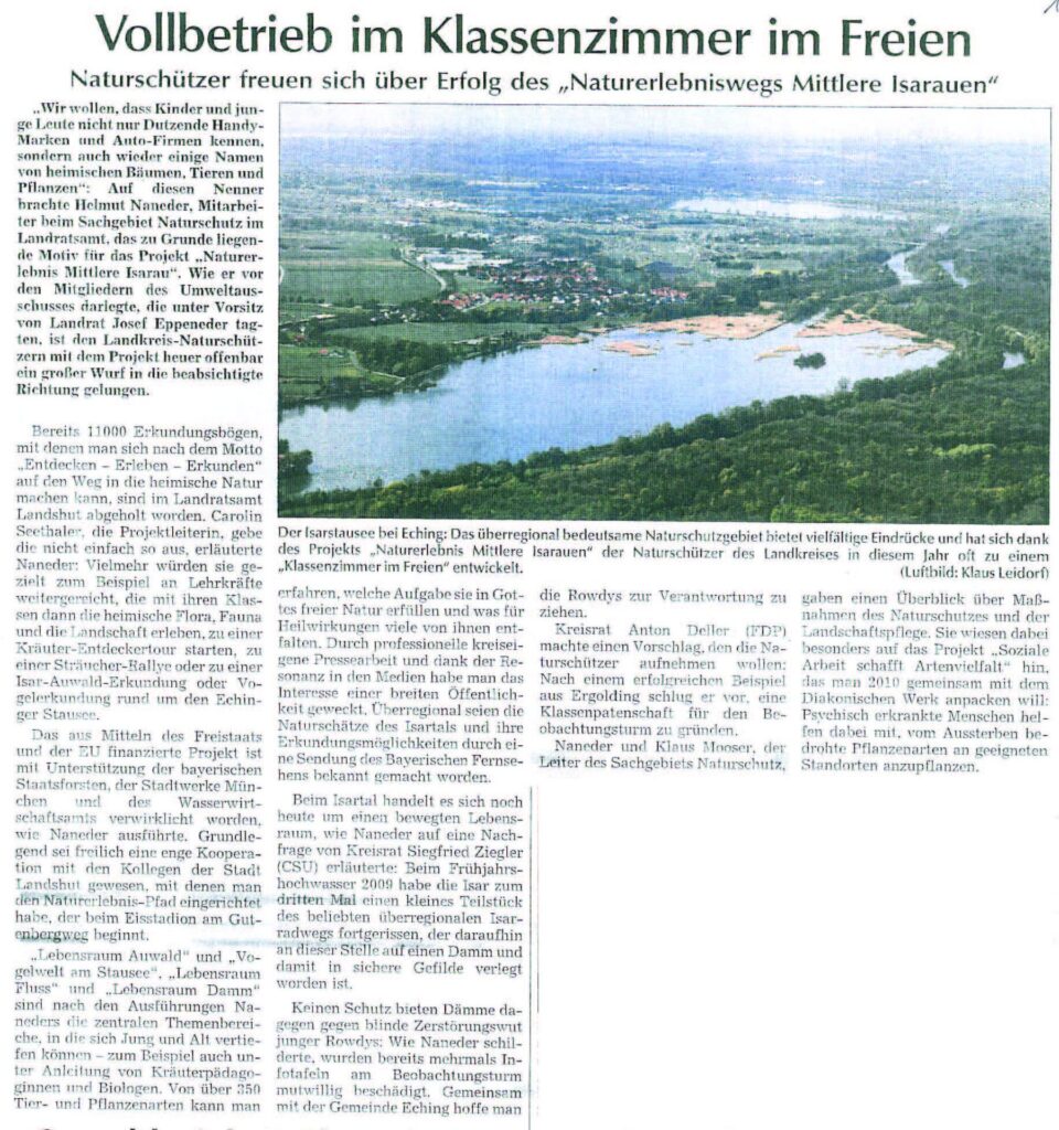 Original-Zeitungsartikel: Naturerlebnis Mittlere Isarau / Isar-Lapidarium