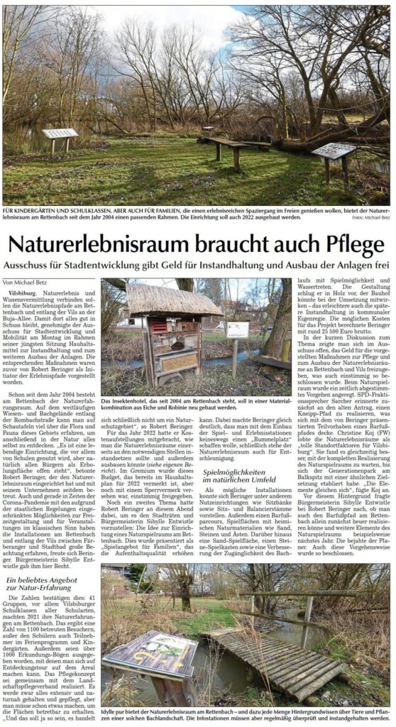 Original-Zeitungsartikel: Naturerfahrungsraum Rettenbach