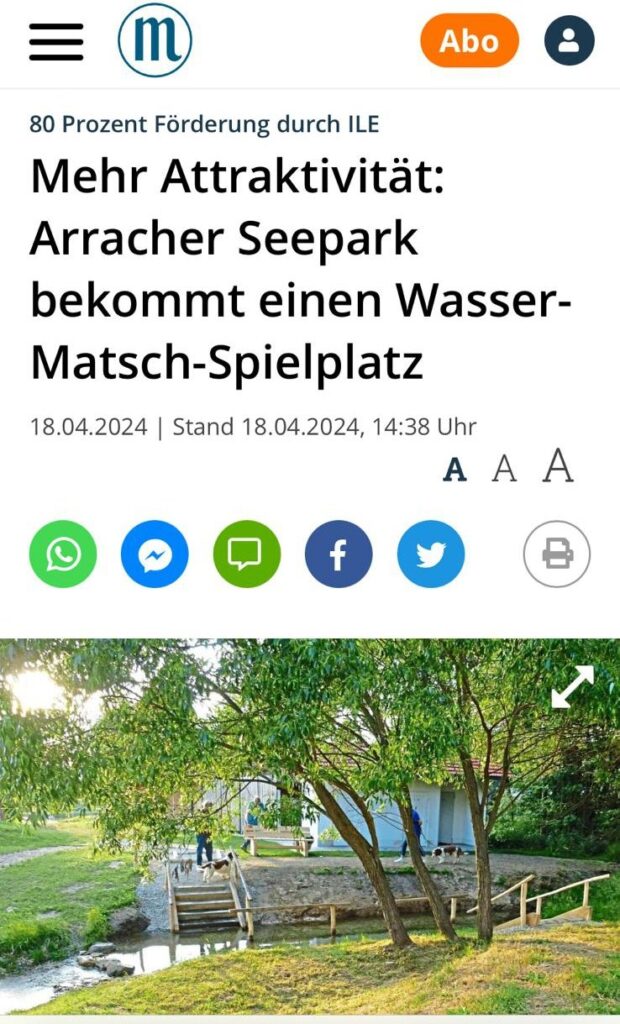 Original-Zeitungsartikel: Seepark Arrach – Wasser-Matsch-Spielplatz
